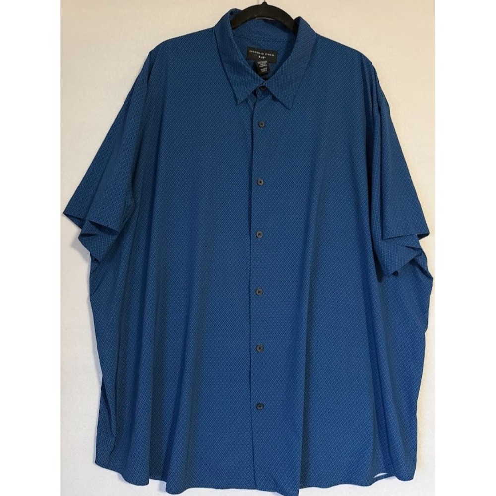 Shaquille O'Neal Shirt Men XLG Blue Stretch Button Up Short Sleeve‎ Big Tall
